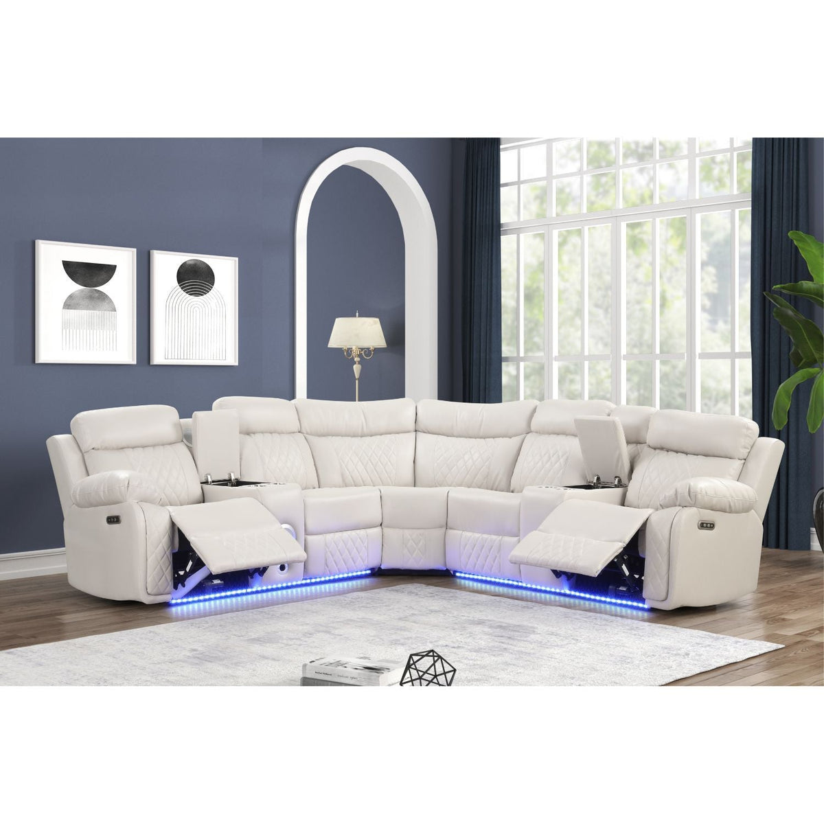 Power Reclining Sectional Sofa with Bluetooth Speakers – Black, Dark Gray, Beige