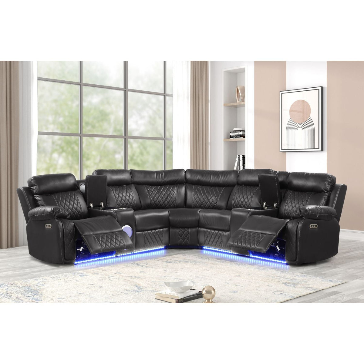 Power Reclining Sectional Sofa with Bluetooth Speakers – Black, Dark Gray, Beige