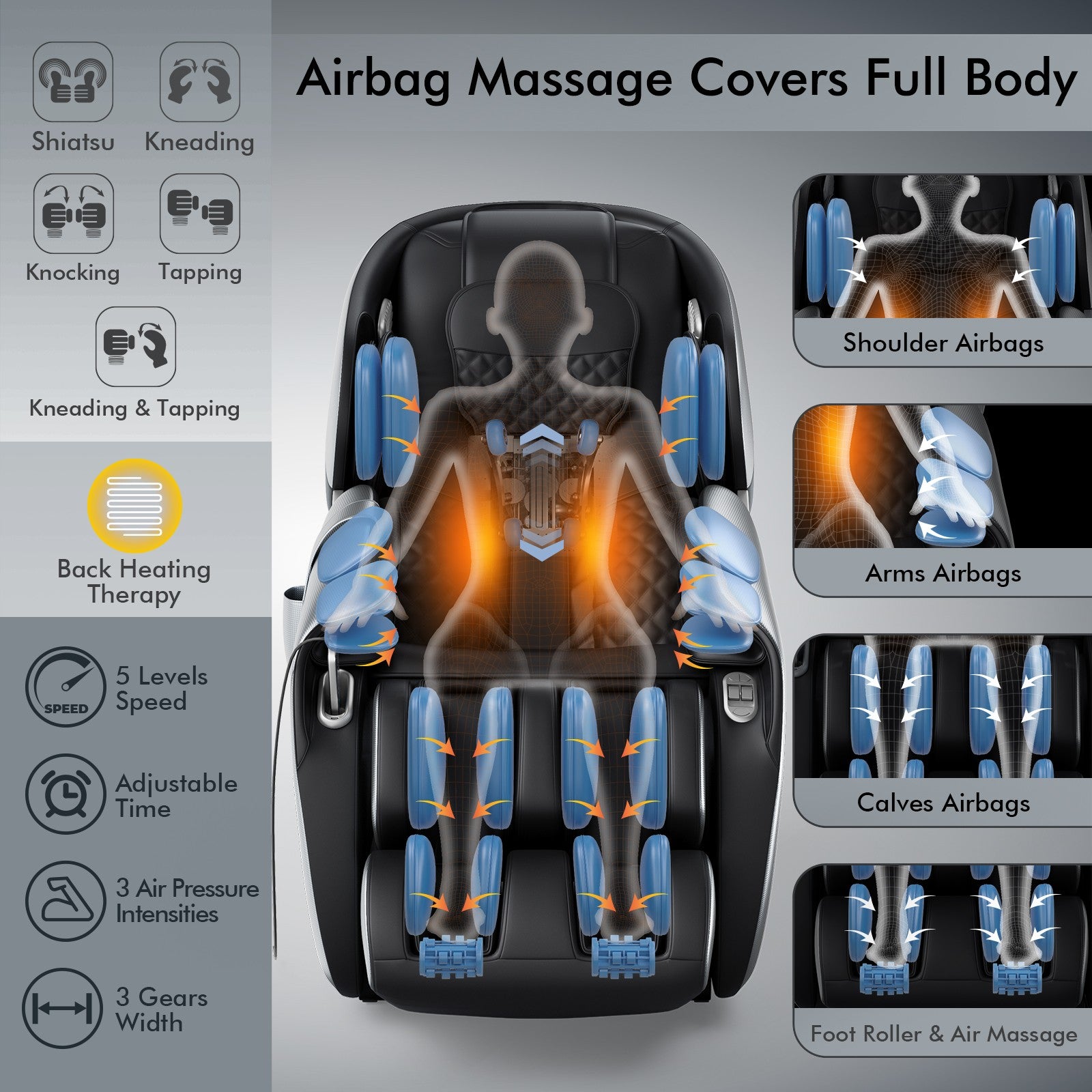 SL Track Full Body Zero Gravity Massage Chair W/ Voice Control Heat Foot Roller