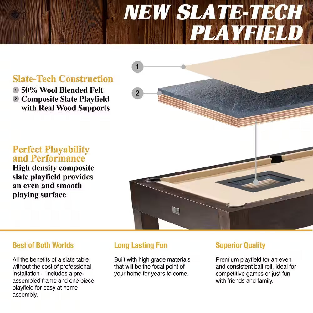 Monteray 7.5 Ft Slate-Tech Pool Table 3-In-1 with Billiards, Table Tennis and Dining Tops, Accessories, Storage Cart