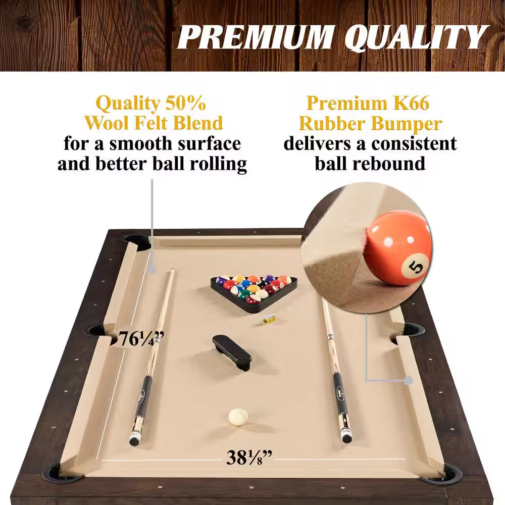 Monteray 7.5 Ft Slate-Tech Pool Table 3-In-1 with Billiards, Table Tennis and Dining Tops, Accessories, Storage Cart