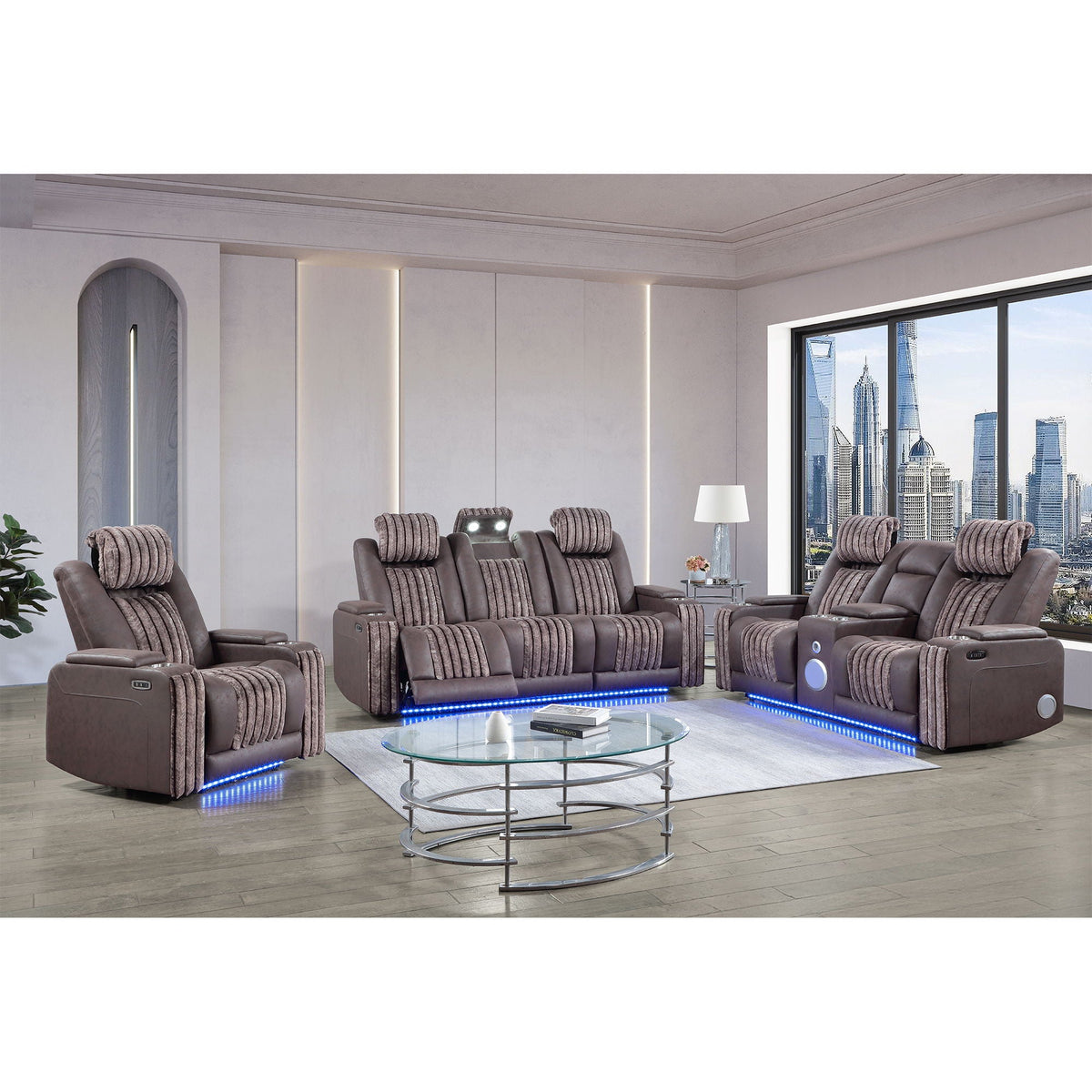 Power Reclining Loveseat with Bluetooth Speaker and Power Headrest - Black, Dark Brown, Dark Gray