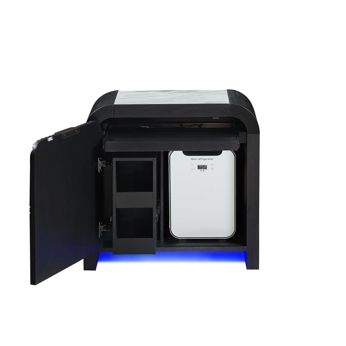 Accent Nightstand with Cooler, Speaker, and LED Light – Black White