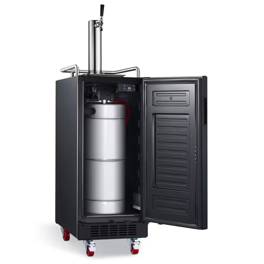 Single Tap 15 In. 1/4 Barrel Beer Keg Dispenser with Forced Air Refrigeration and Air Cooled Beer Tower in Black