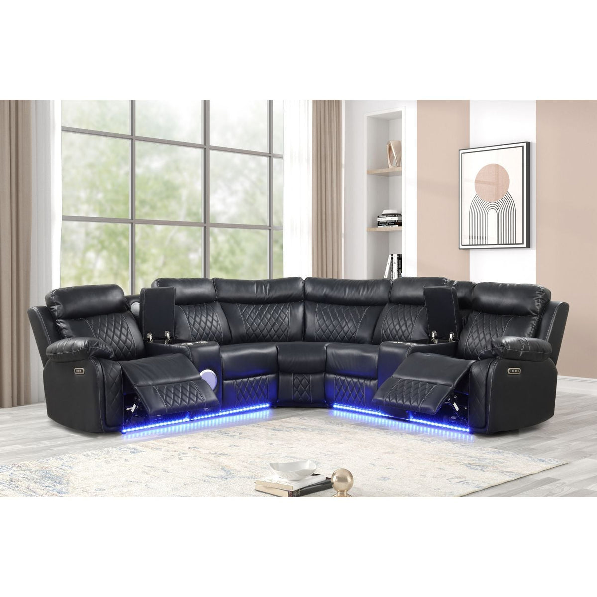 Power Reclining Sectional Sofa with Bluetooth Speakers – Black, Dark Gray, Beige