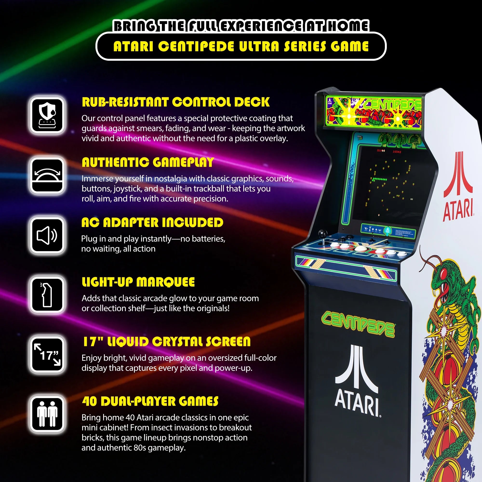 Atari Centipede Ultra Series Game Machine with 17" Screen and 40 Games