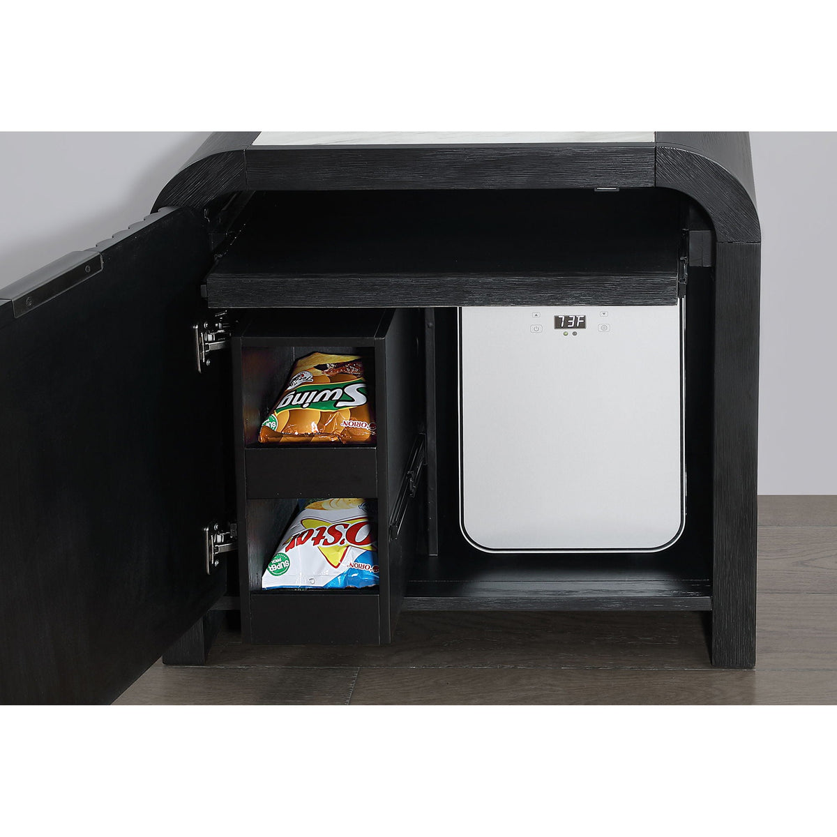 Accent Nightstand with Cooler, Speaker, and LED Light – Black White