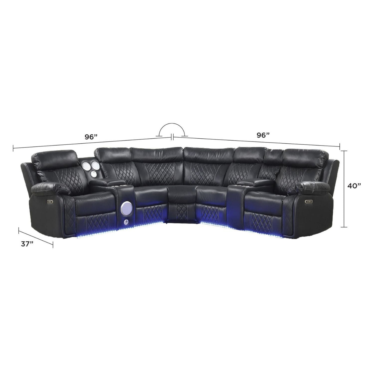 Power Reclining Sectional Sofa with Bluetooth Speakers – Black, Dark Gray, Beige