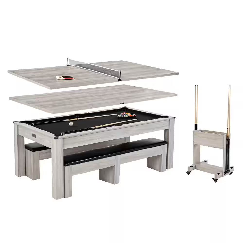 Monteray 7' Drop Pocket Pool Table, 3-In-1 Dining Top and Table Tennis with Game Accessories