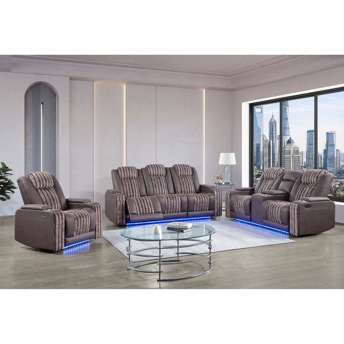 Power Reclining Loveseat with Bluetooth Speaker and Power Headrest - Black, Dark Brown, Dark Gray