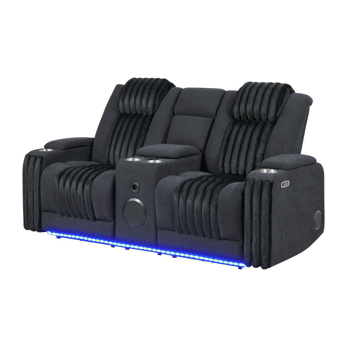 Power Reclining Loveseat with Bluetooth Speaker and Power Headrest - Black, Dark Brown, Dark Gray