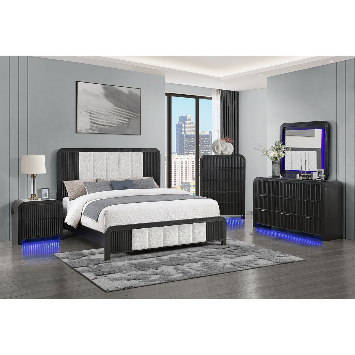 Accent Nightstand with Cooler, Speaker, and LED Light – Black White