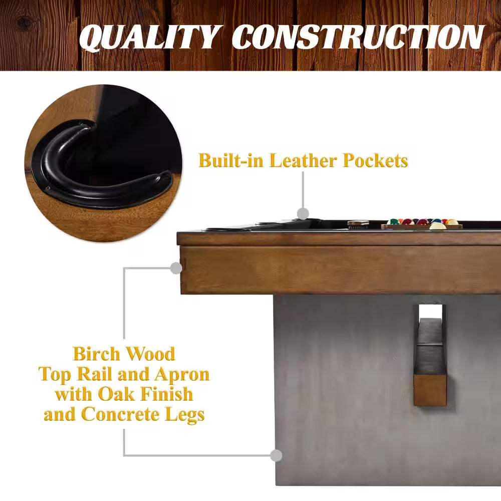 Premium 8 Ft. Slate-Tech Urban Billiard Table with Table Cover, Cue Sticks and Pool Balls