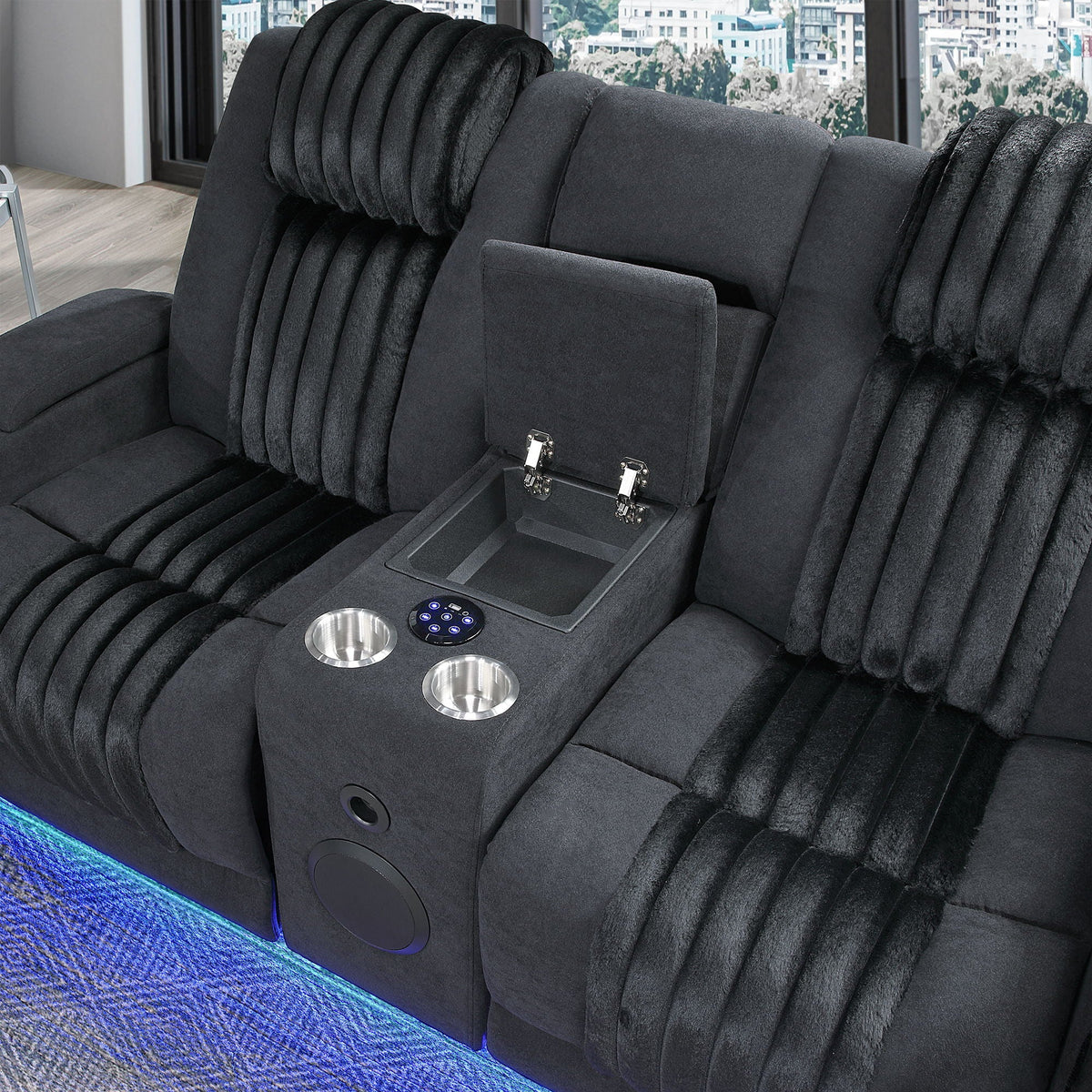 Power Reclining Loveseat with Bluetooth Speaker and Power Headrest - Black, Dark Brown, Dark Gray