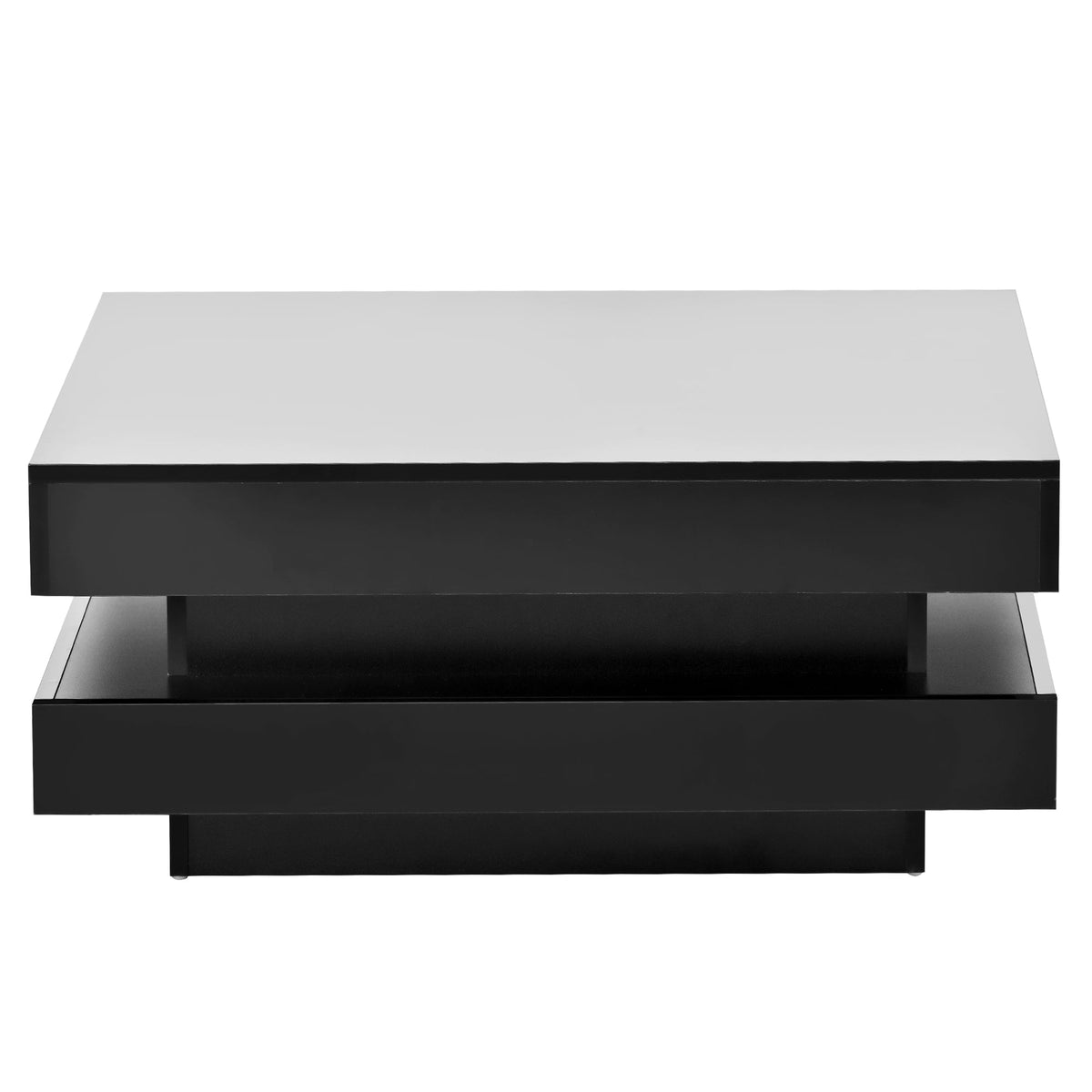 ON-TREND High Gloss Minimalist Design with LED Lights 2-Tier Square Coffee Table Black