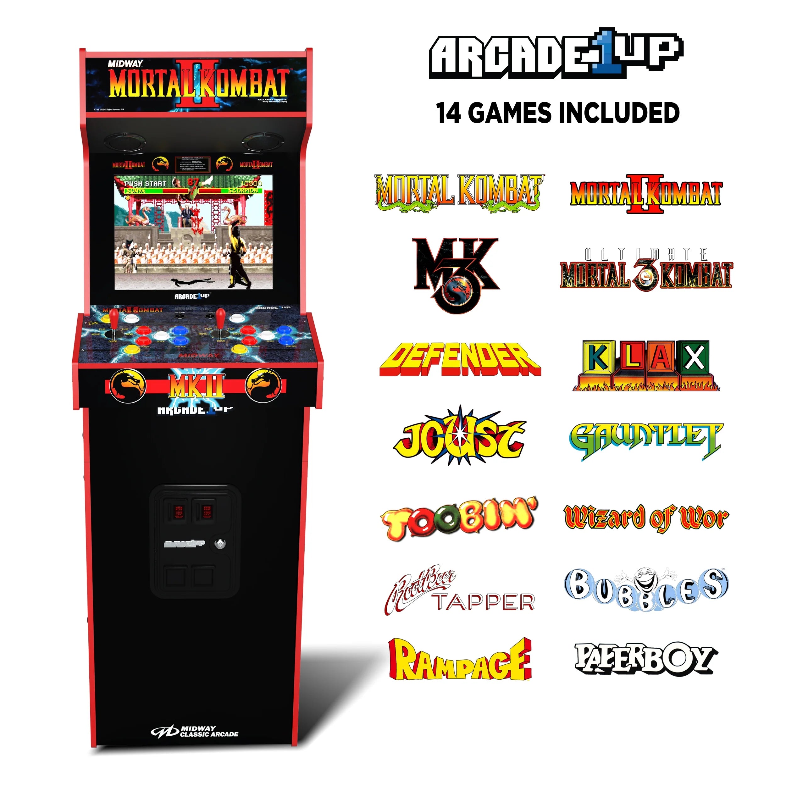 Mortal Kombat II Deluxe Arcade Game with 5-Foot-Tall Full-Size Stand-Up Cabinet, Black