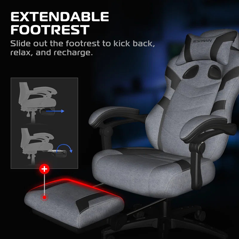 110 Pro Gaming Chair - Gaming Chair with Footrest, Reclining Gaming Chair, Video Gaming Computer Desk Chair, Adjustable Desk Chair, Gaming Chairs for Adults with Headrest Pillow - Grey Fabric