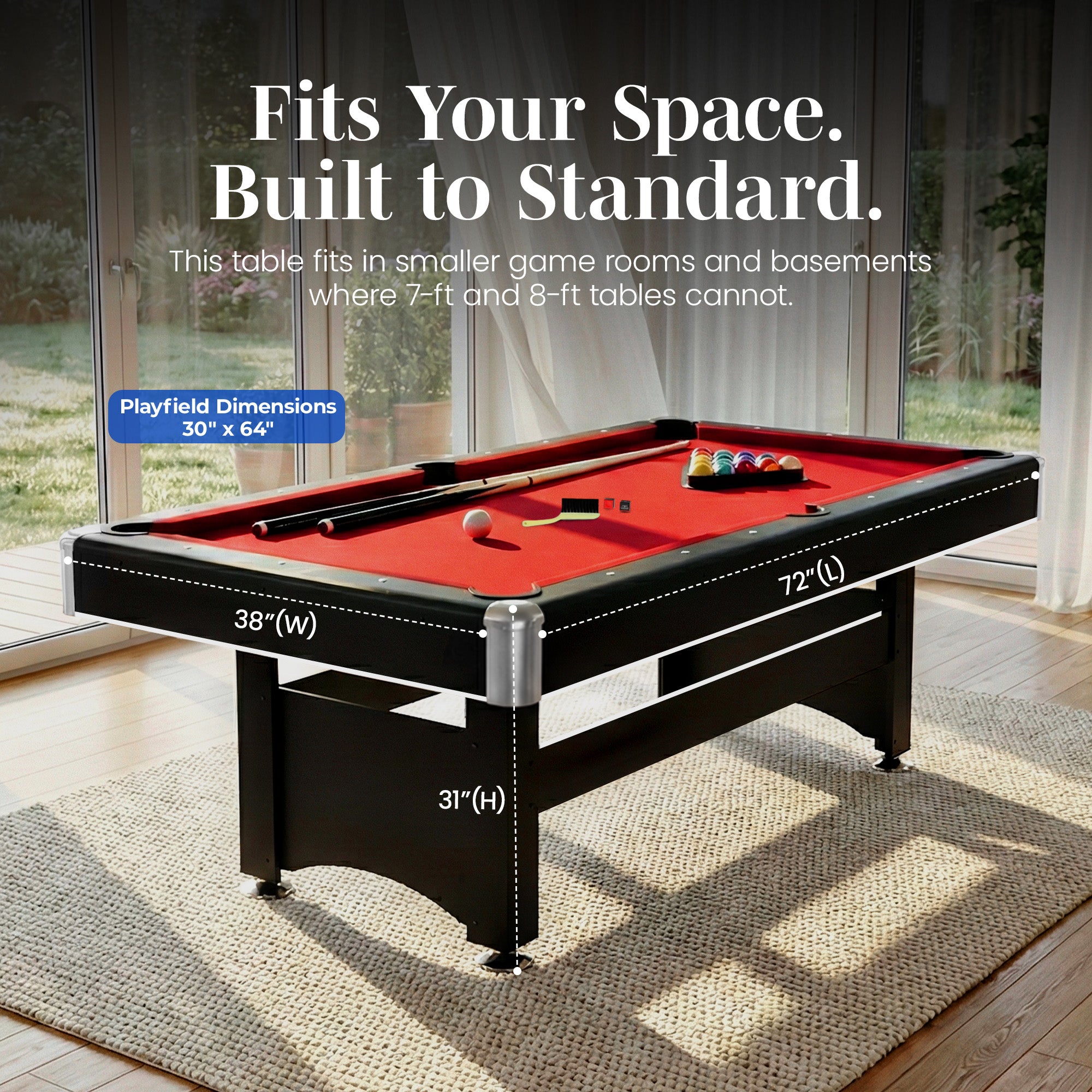 Spartan 6-ft Pool Table with Table Tennis Top - Black with Red Felt