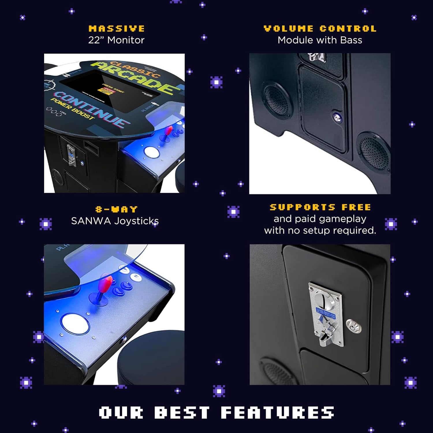 Arcades Full Size Commercial Cocktail Machine | 2 Player | 60 Games | 22" LCD Screen | round Glass Top | 2 Sanwa Joysticks | 2 Stools Included | 3 Year Warranty