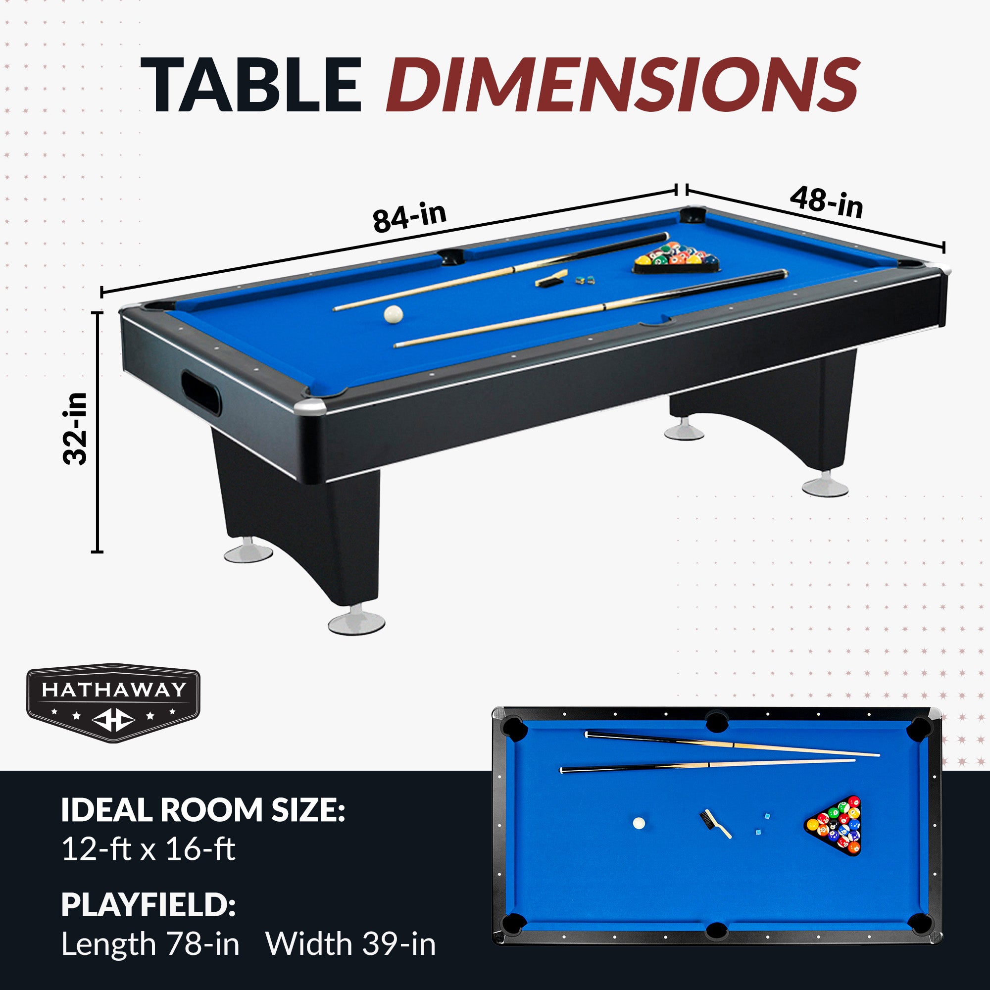 Hustler 7-ft Pool Table with Ball Return - Black with Blue Felt