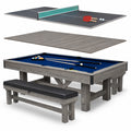 Logan 7-ft Pool Table Combo Set with Benches - Rustic Gray with Blue Felt