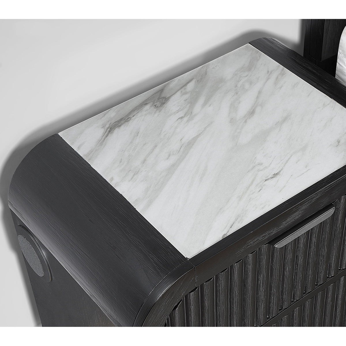 Accent Nightstand with Cooler, Speaker, and LED Light – Black White