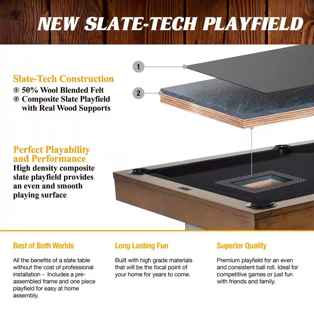 Premium 8 Ft. Slate-Tech Urban Billiard Table with Table Cover, Cue Sticks and Pool Balls