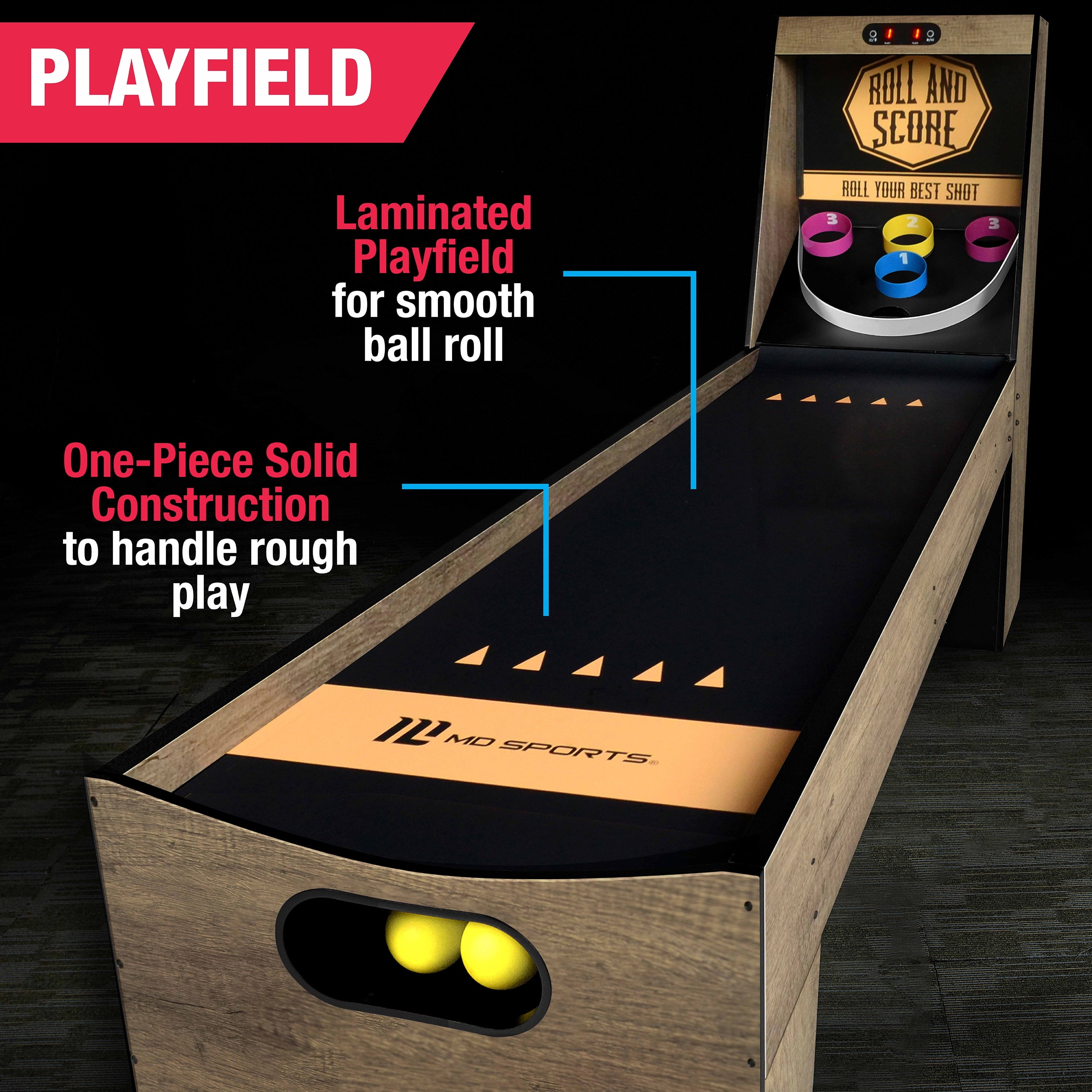 7.3 Ft. Roll and Score 2-Player Arcade Game with Electronic Scoring and Ball Return System, Brown, by