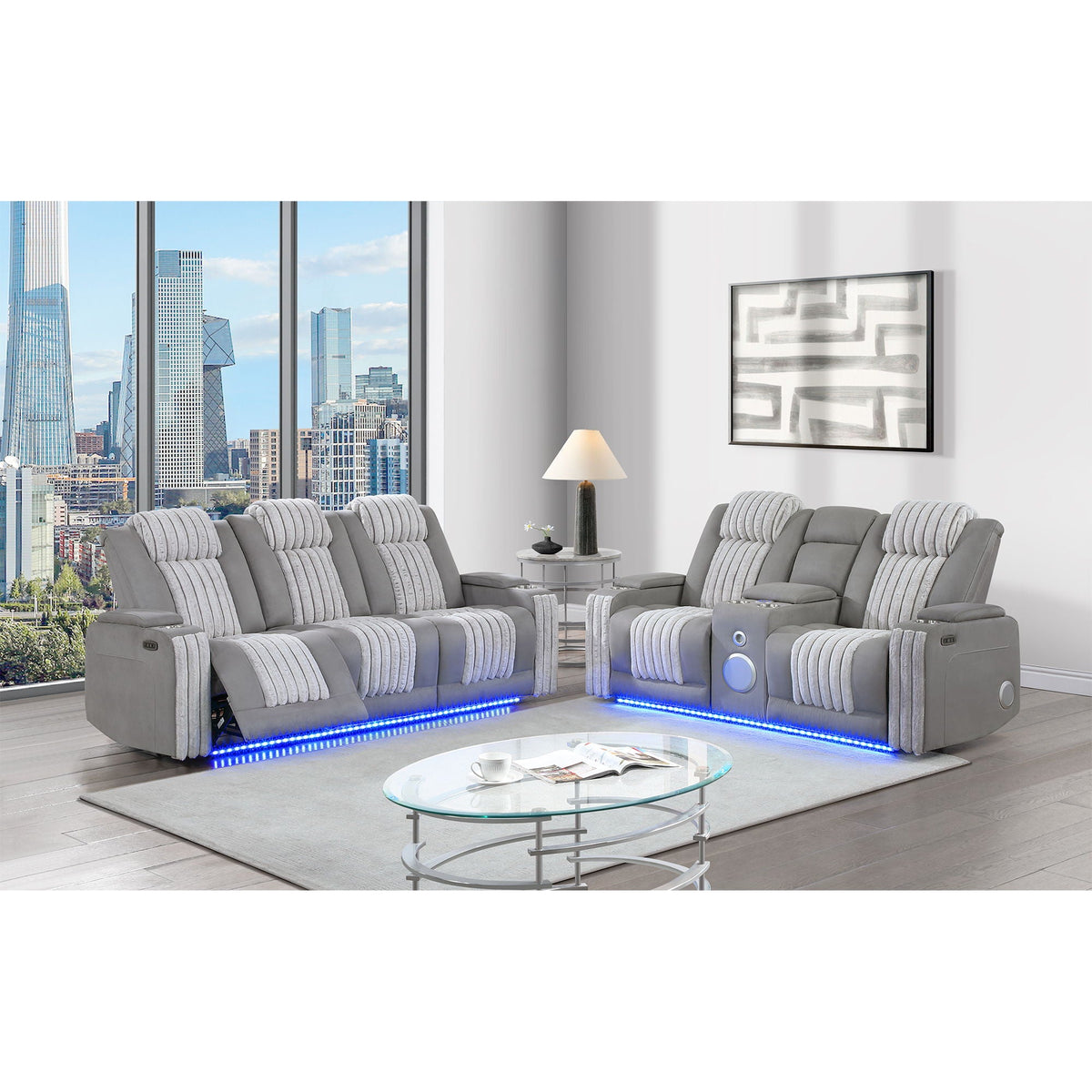 Power Reclining Loveseat with Bluetooth Speaker and Power Headrest - Black, Dark Brown, Dark Gray