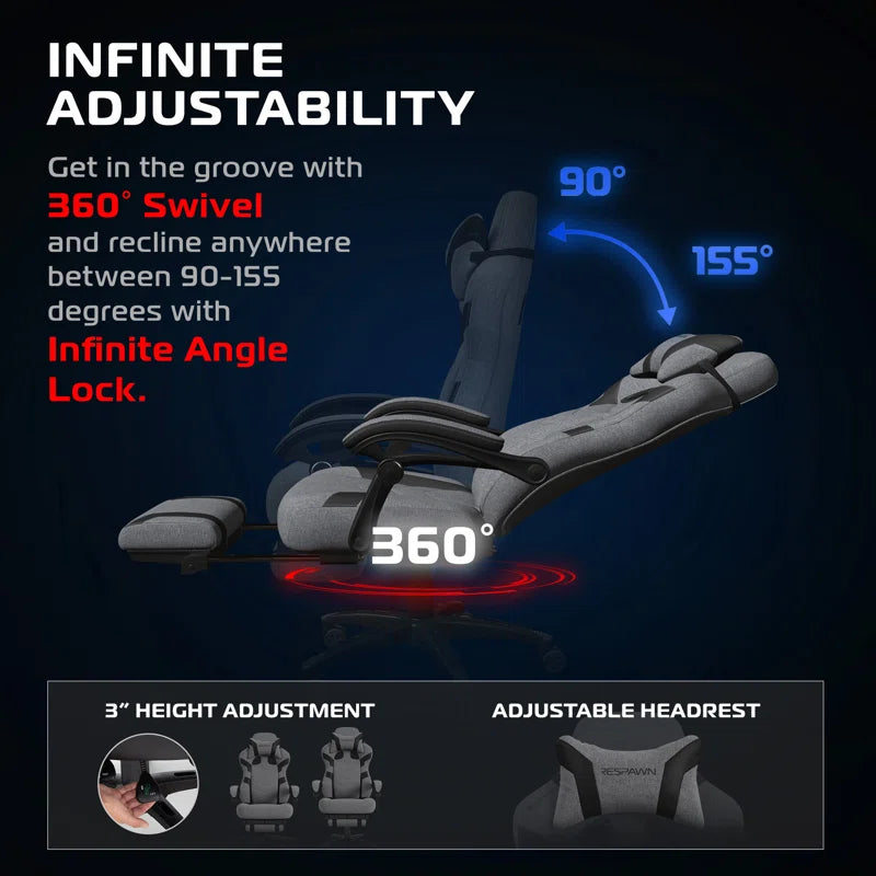 110 Pro Gaming Chair - Gaming Chair with Footrest, Reclining Gaming Chair, Video Gaming Computer Desk Chair, Adjustable Desk Chair, Gaming Chairs for Adults with Headrest Pillow - Grey Fabric