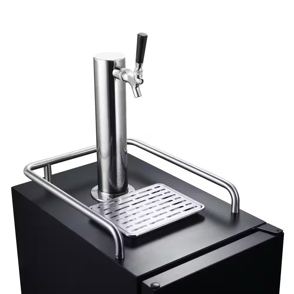 Single Tap 15 In. 1/4 Barrel Beer Keg Dispenser with Forced Air Refrigeration and Air Cooled Beer Tower in Black