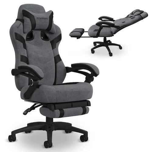 110 Pro Gaming Chair - Gaming Chair with Footrest, Reclining Gaming Chair, Video Gaming Computer Desk Chair, Adjustable Desk Chair, Gaming Chairs for Adults with Headrest Pillow - Grey Fabric