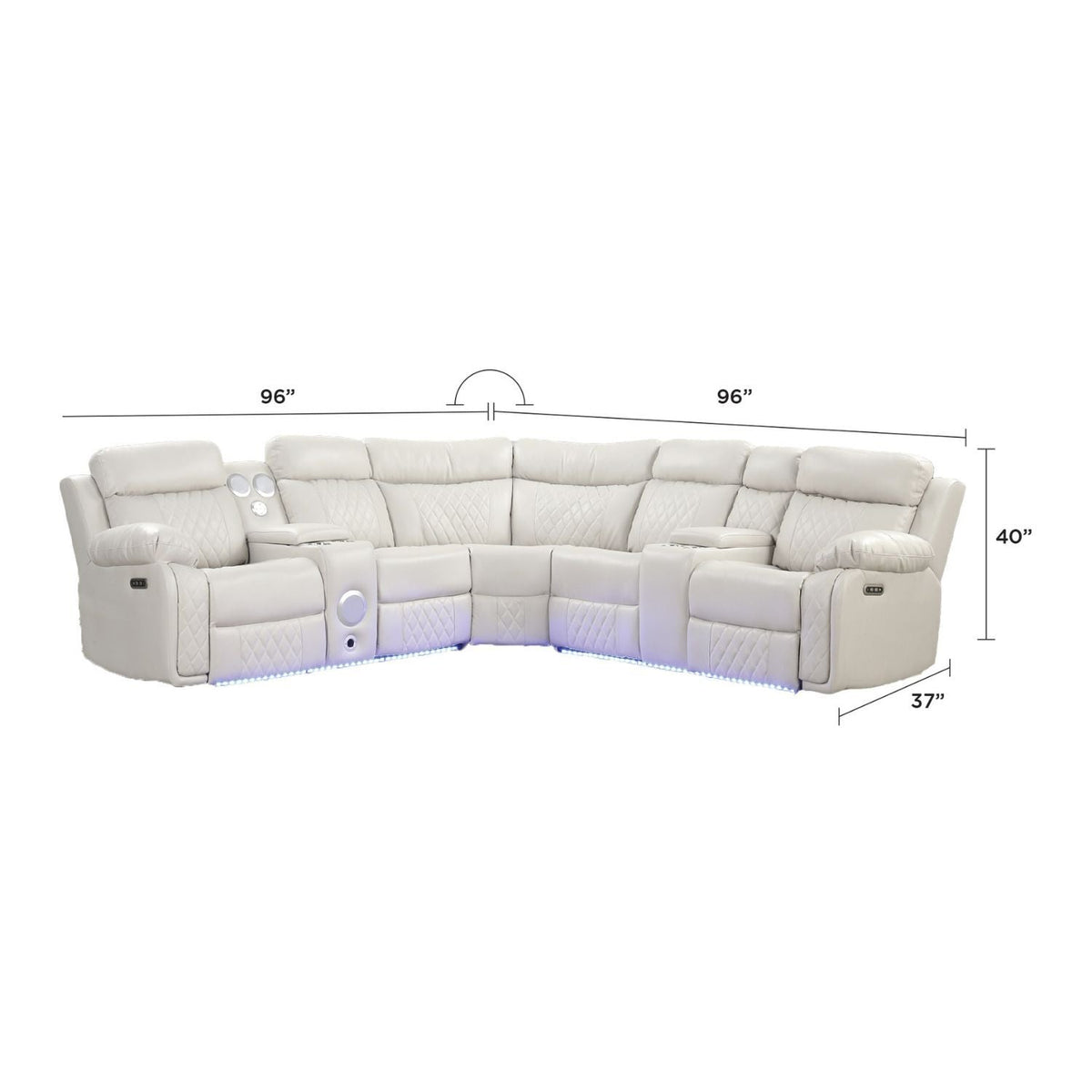 Power Reclining Sectional Sofa with Bluetooth Speakers – Black, Dark Gray, Beige