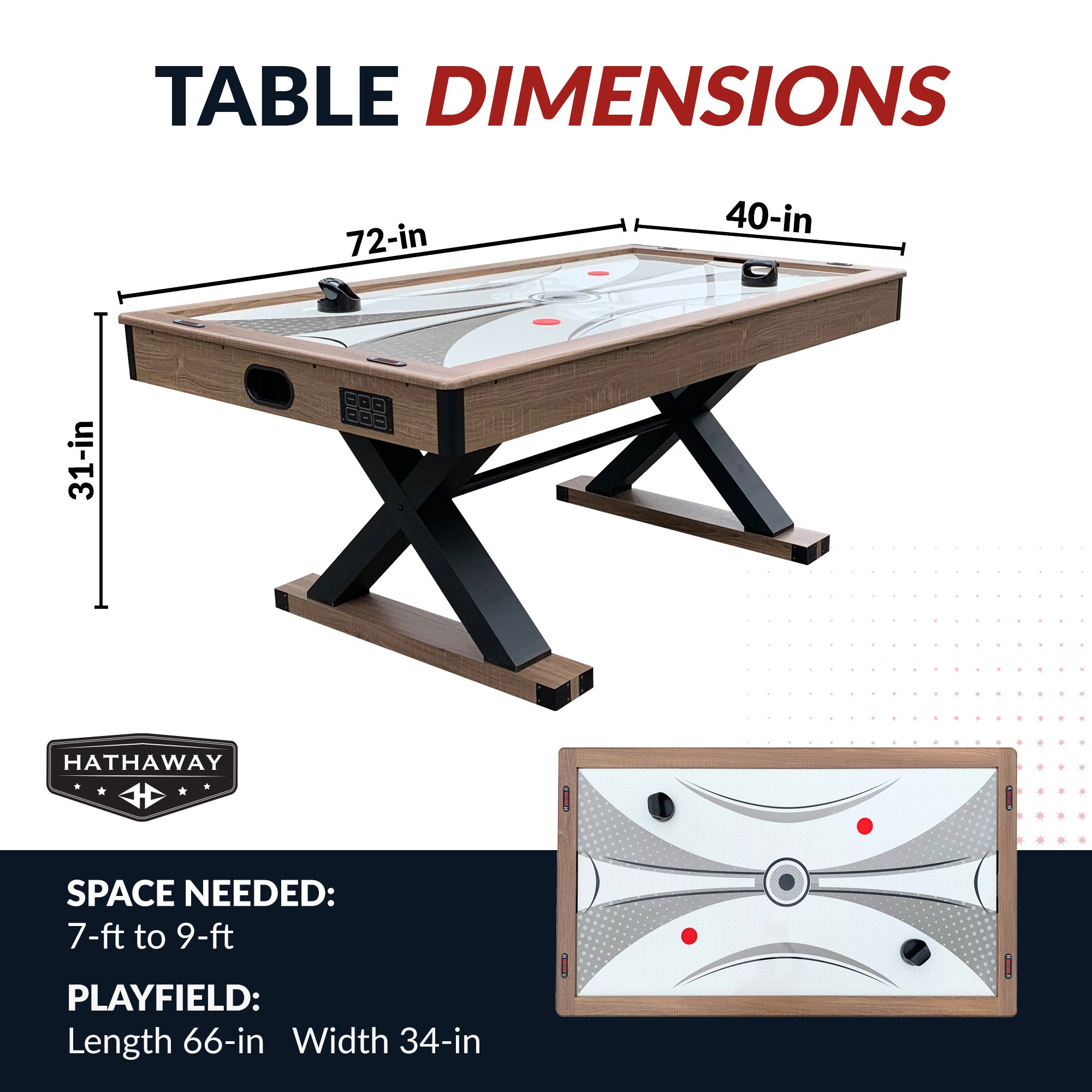 Excalibur 72-in Air Hockey Table with LED Scoring and Table Tennis Top