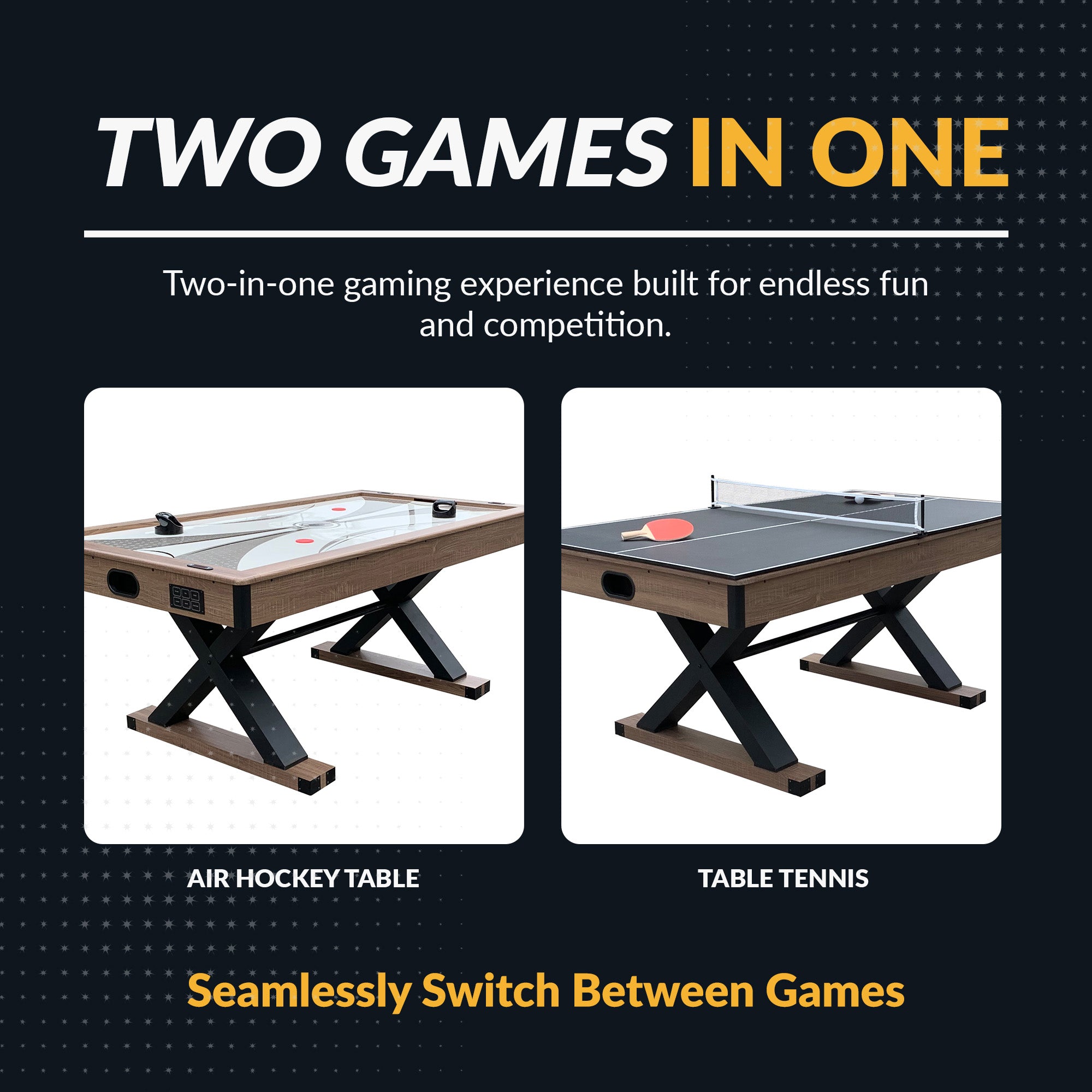 Excalibur 72-in Air Hockey Table with LED Scoring and Table Tennis Top
