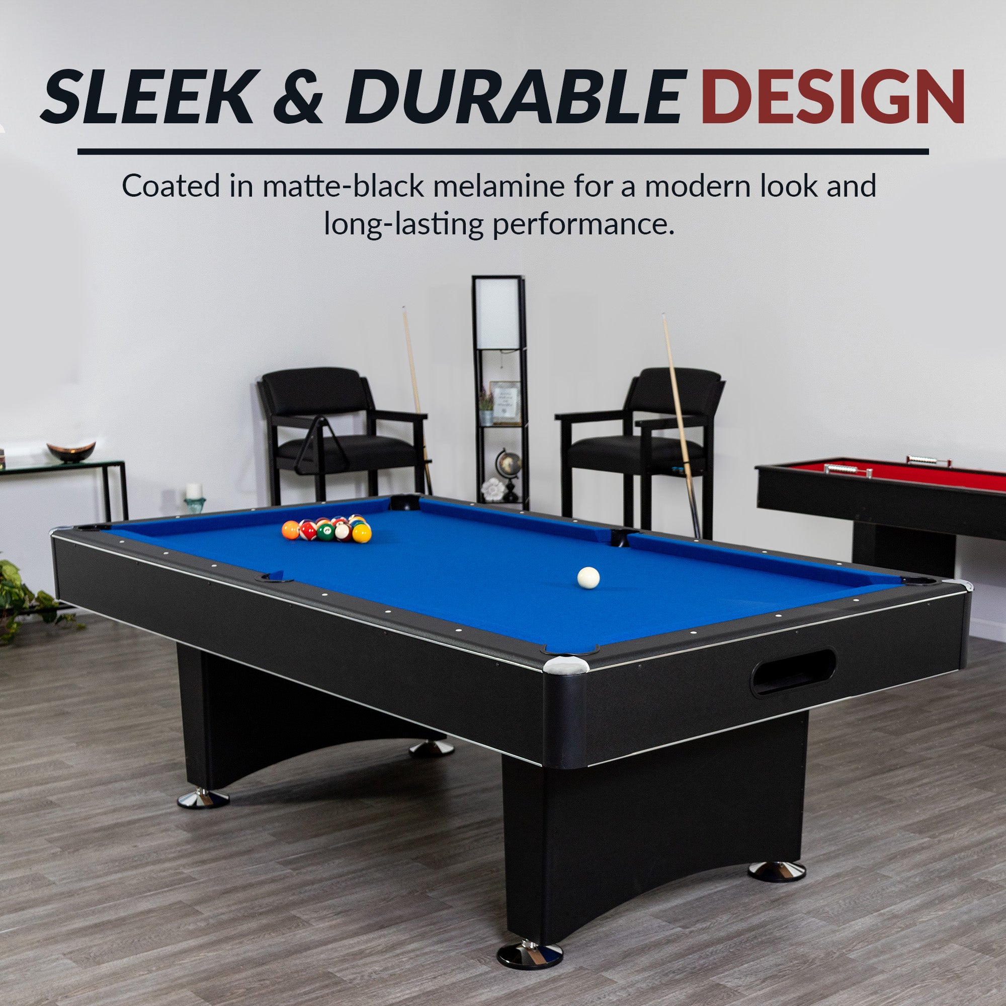 Hustler 7-ft Pool Table with Ball Return - Black with Blue Felt