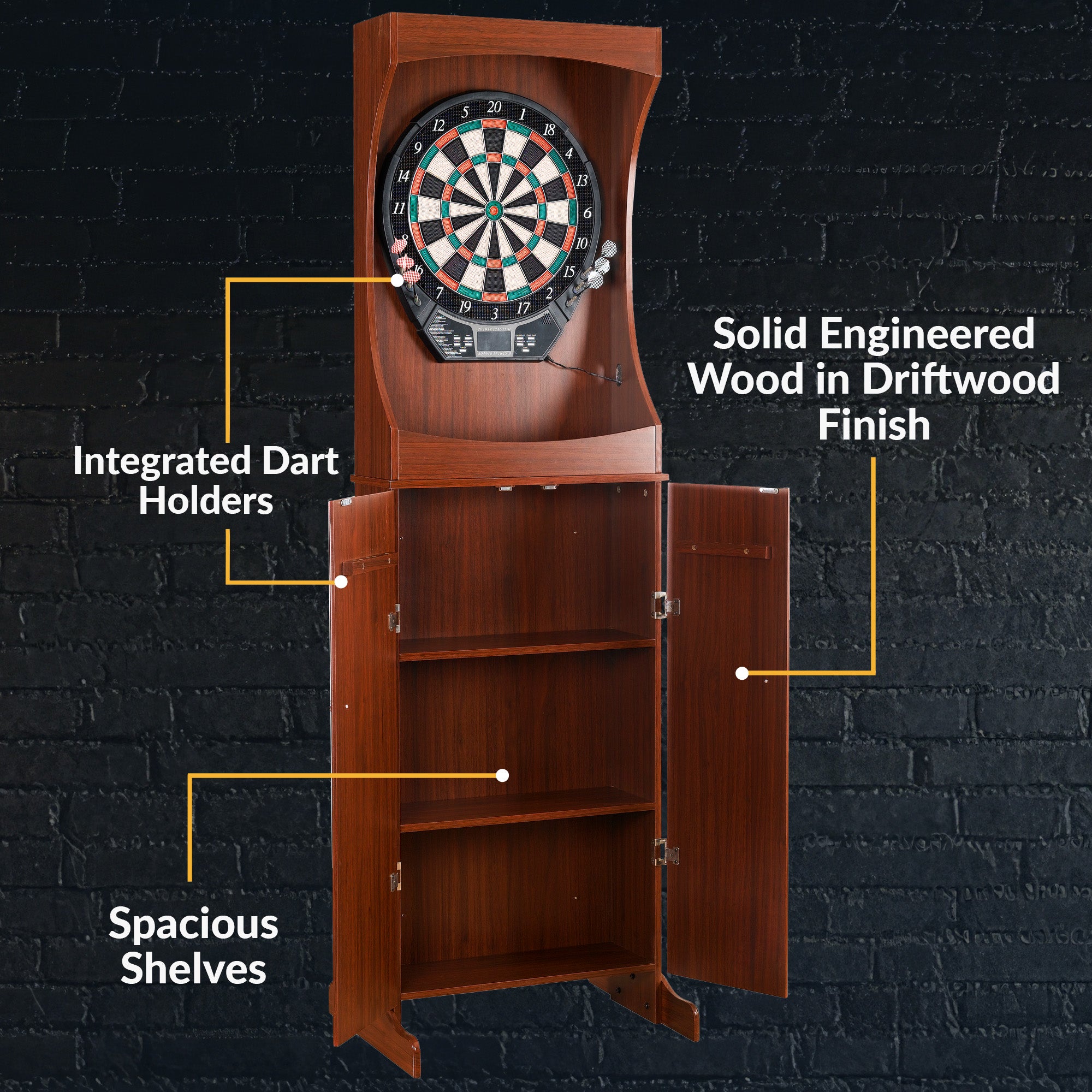 Outlaw Electronic Dartboard and 81-in Free-Standing Cabinet - Cherry Finish