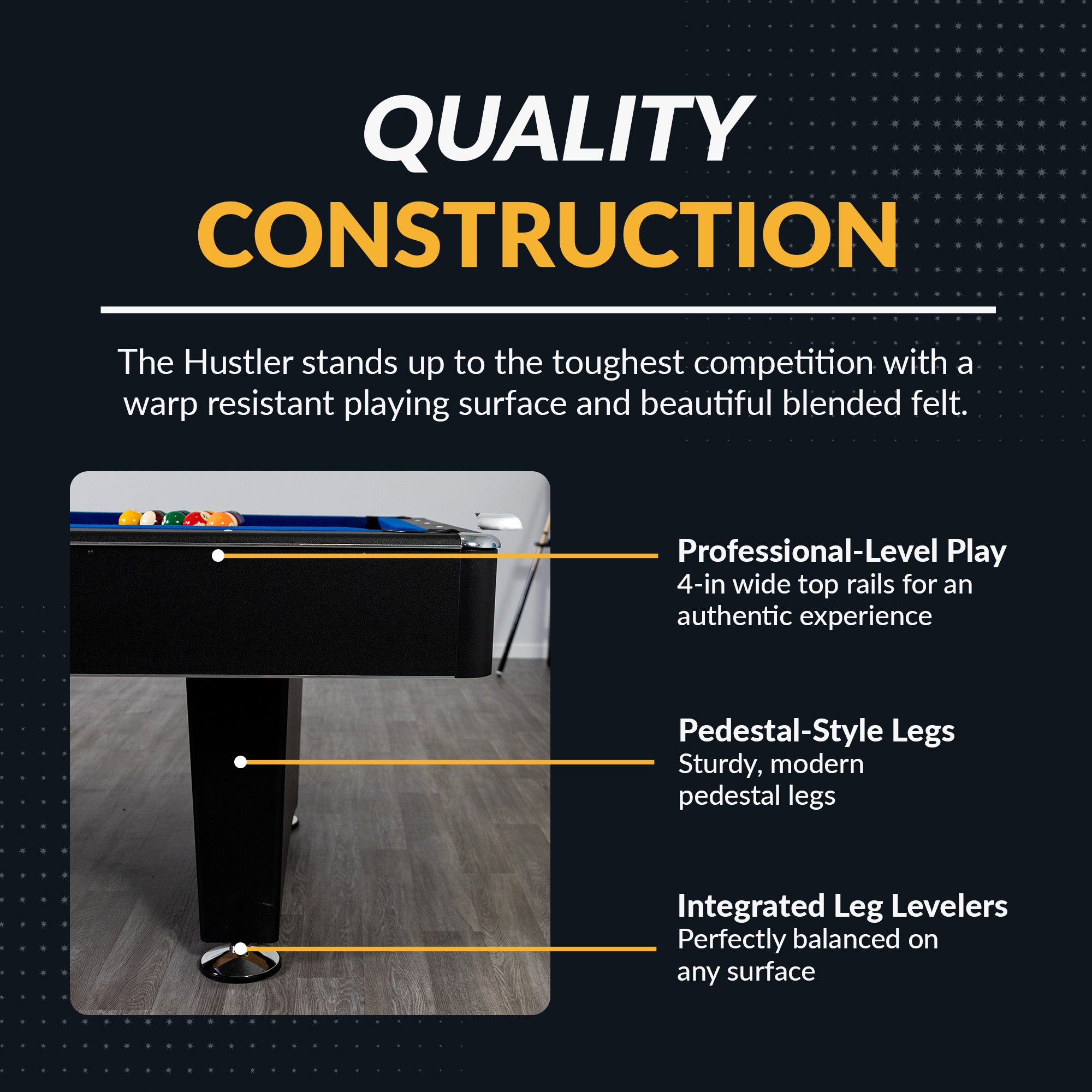 Hustler 7-ft Pool Table with Ball Return - Black with Blue Felt
