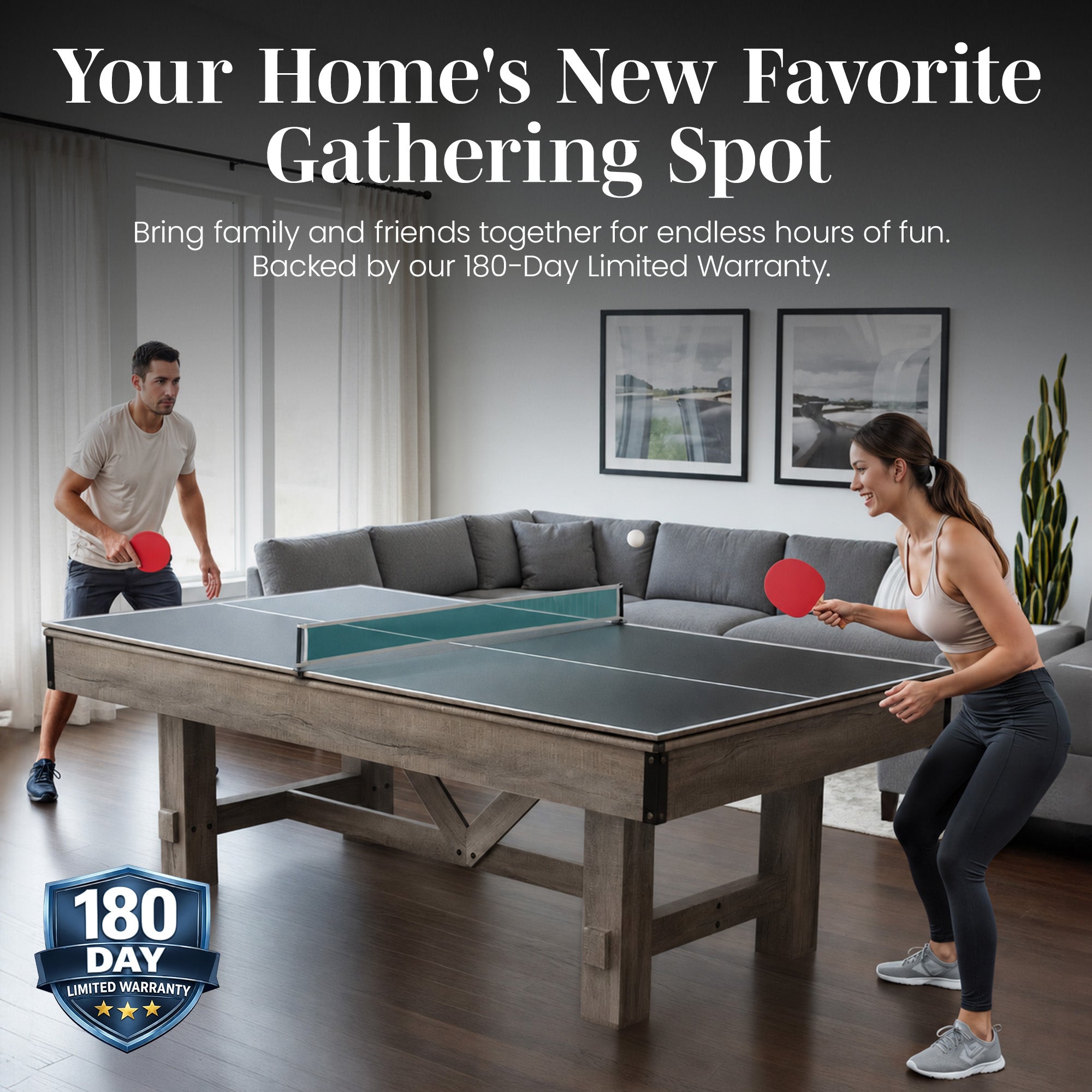Logan 7-ft Pool Table Combo Set with Benches - Rustic Gray with Blue Felt