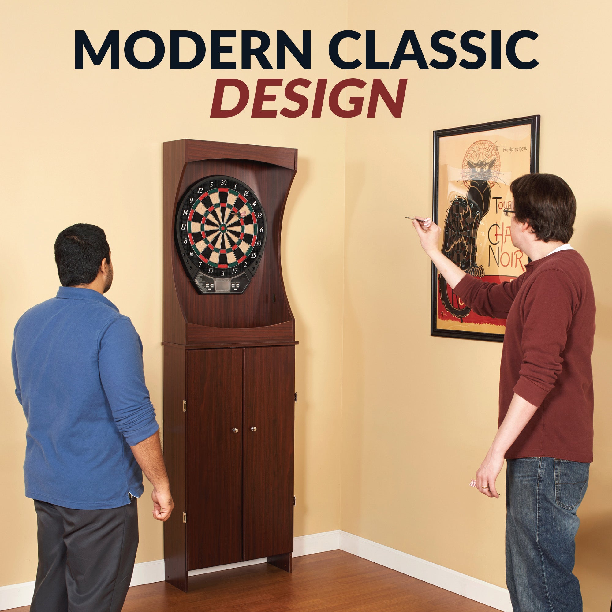 Outlaw Electronic Dartboard and 81-in Free-Standing Cabinet - Cherry Finish